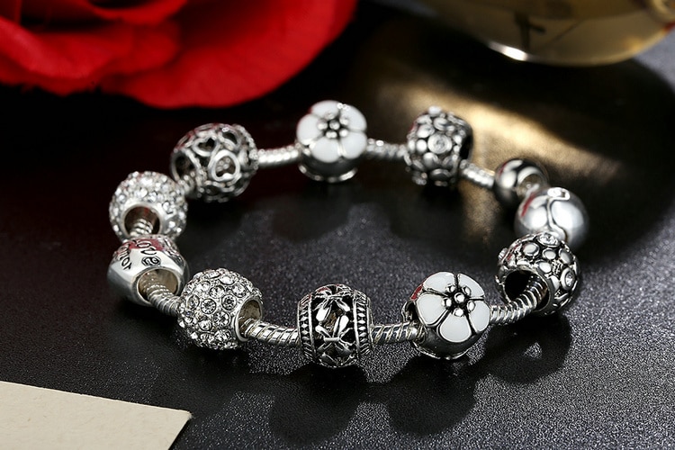 Women's Elegant Silver Beaded Bracelet