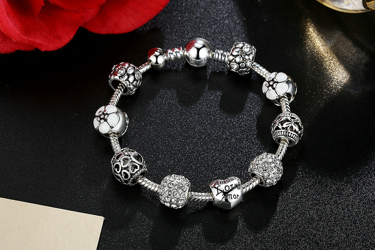 Women's Elegant Silver Beaded Bracelet